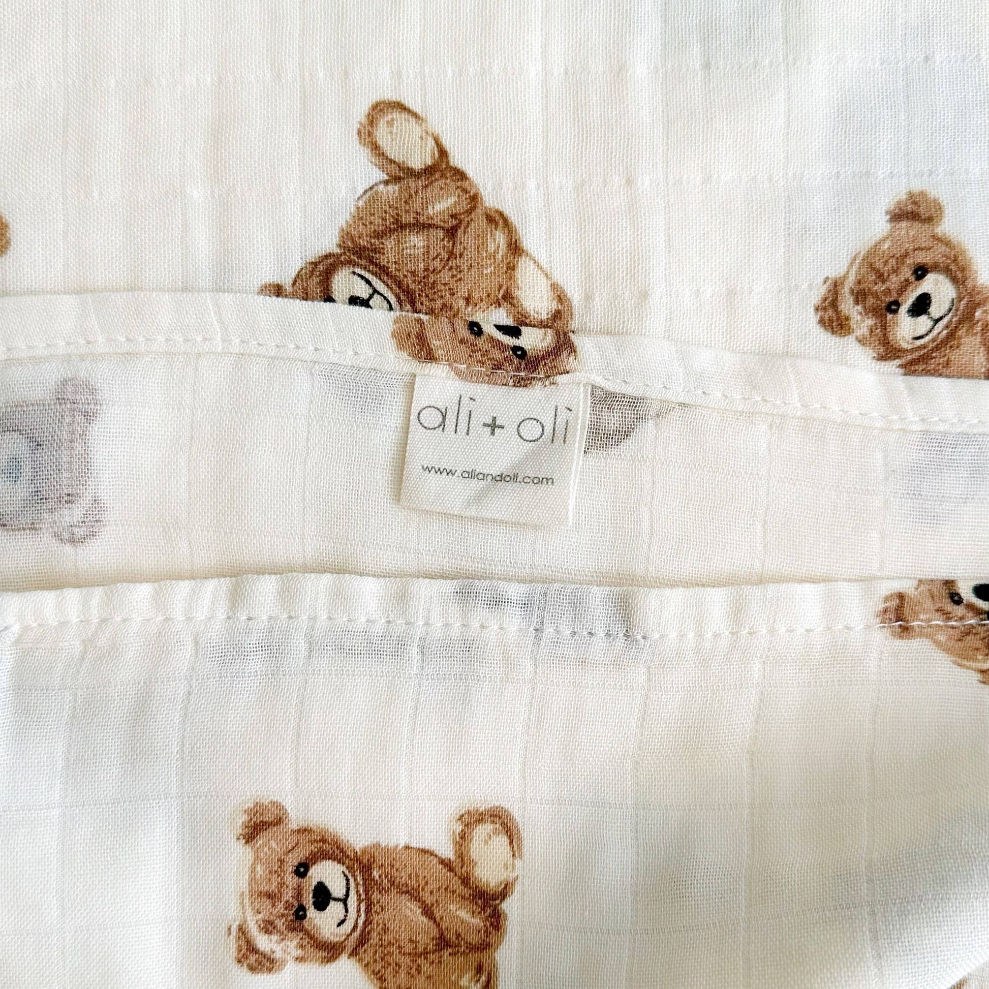 Teddy Bear Muslin Swaddle Blanket Ali+Oli