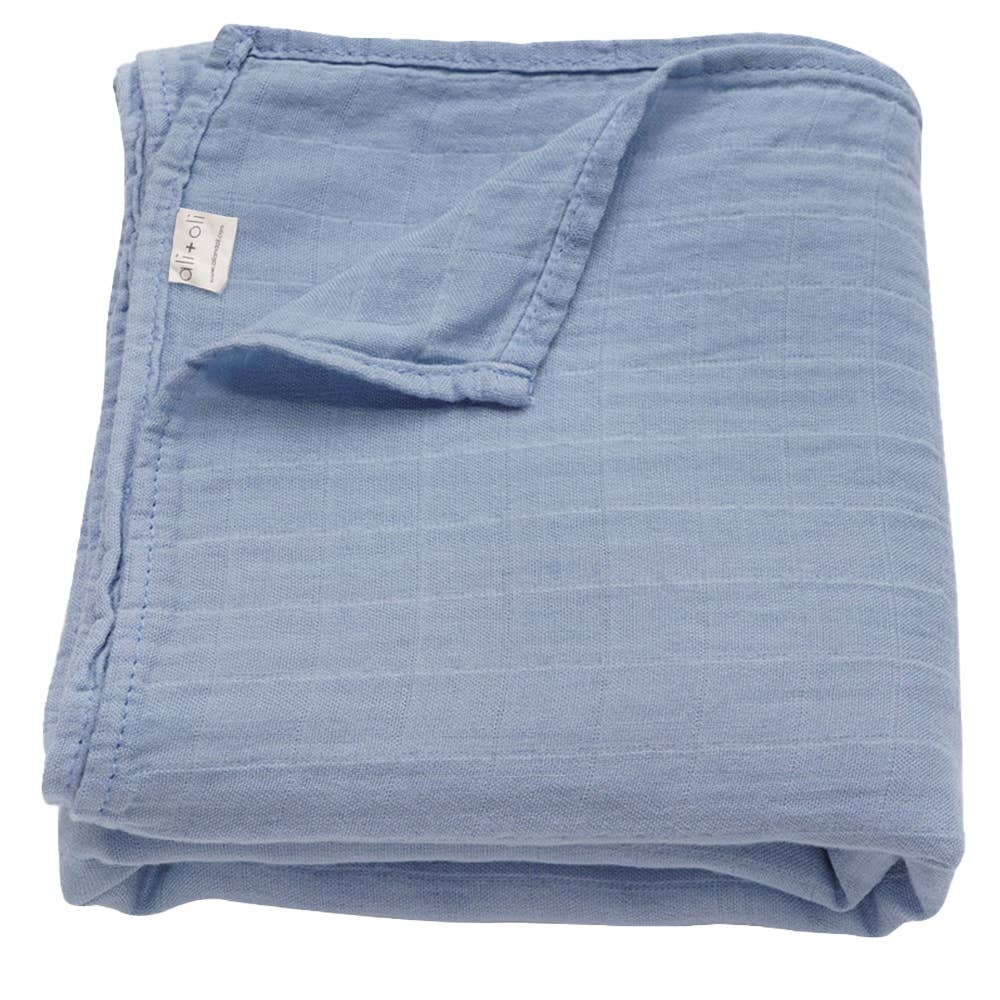 Dream Blue Muslin Swaddle Blanket Ali+Oli