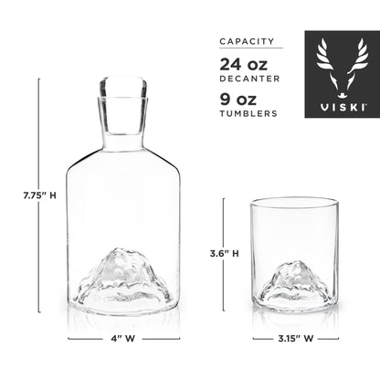 Mountain Themed Crystal Decanter & Tumblers Set - Set of 3