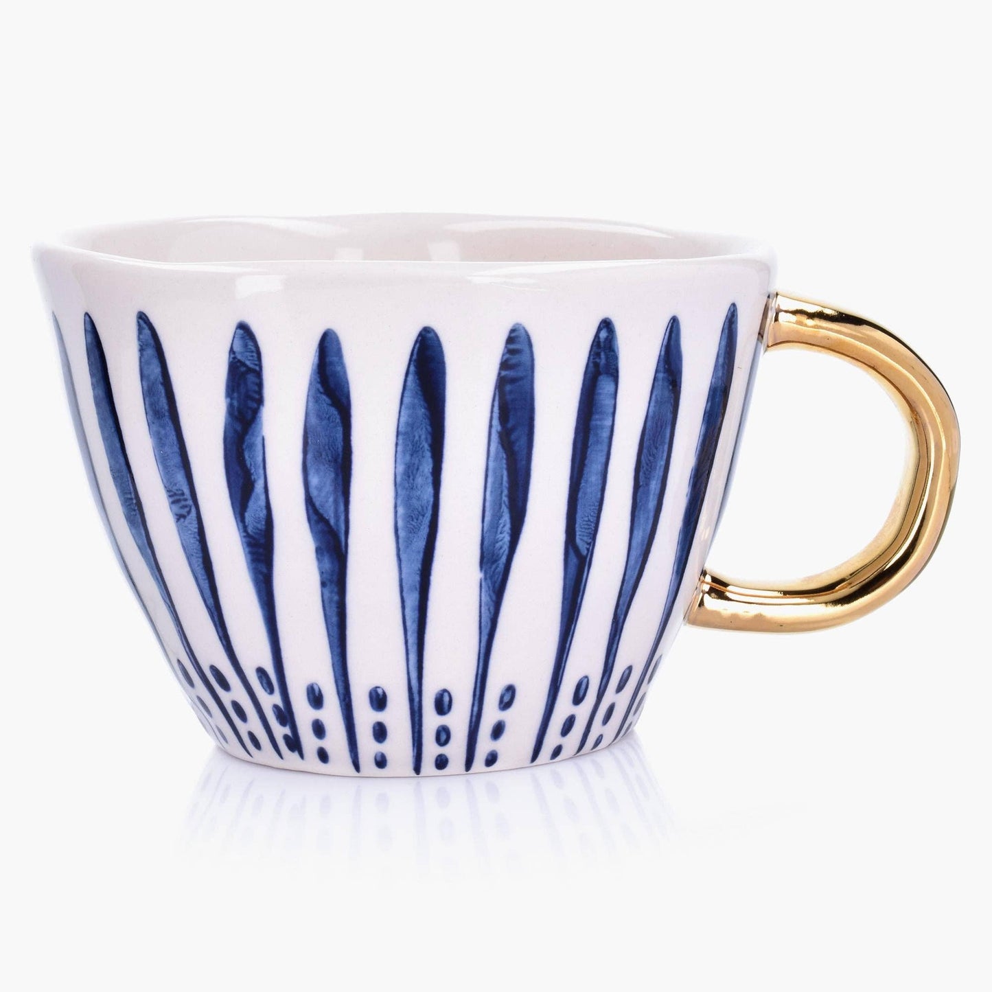 Navy & Gold Striped Stoneware Mug set of 4