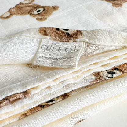 Teddy Bear Muslin Swaddle Blanket Ali+Oli