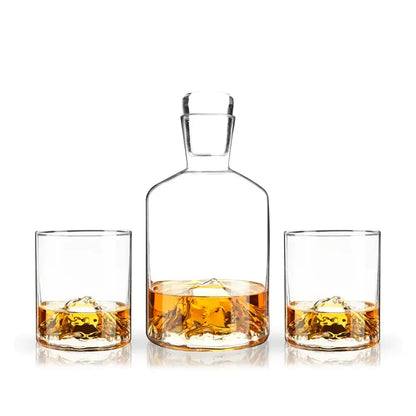 Mountain Themed Crystal Decanter & Tumblers Set - Set of 3