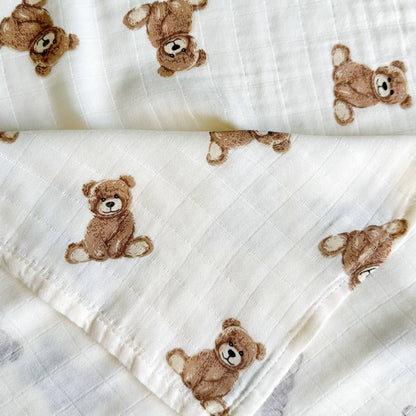 Teddy Bear Muslin Swaddle Blanket Ali+Oli