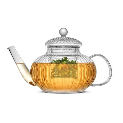 Traditional Fluted Glass Teapot with Tea Infuser