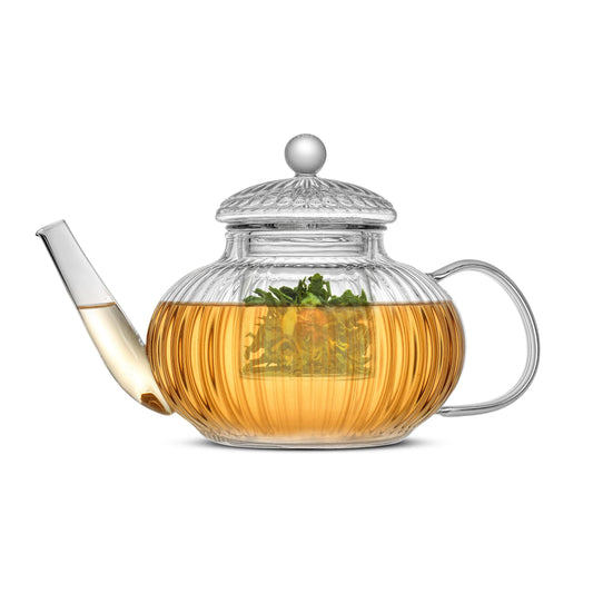 Traditional Fluted Glass Teapot with Tea Infuser JoyJolt